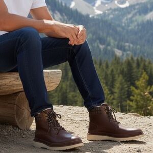 GUESS Men's‎ Casimar Brown Leather Lace Up Ankle Boots Size 9